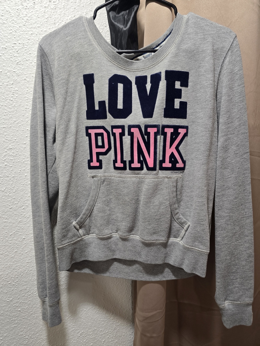 Victoria's Secret PINK Gray Sweatshirt with Navy and Pink Lettering